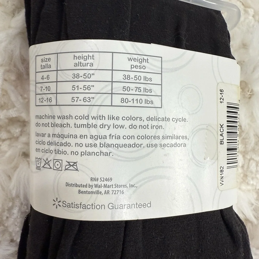 WONDER NATION Black Footed Tights Girls 12/16 Lightweight‎ Spandex Stretch 2pk